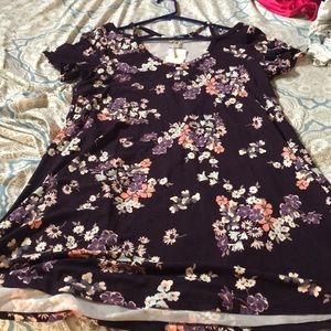 Dark purple flower shirt sleeve dress